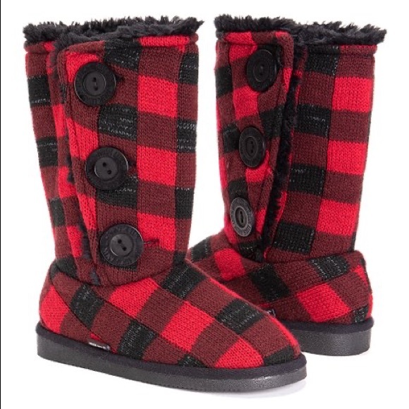 Muk Luks Girls Buffalo Plaid Faux-Fur Lined Boots